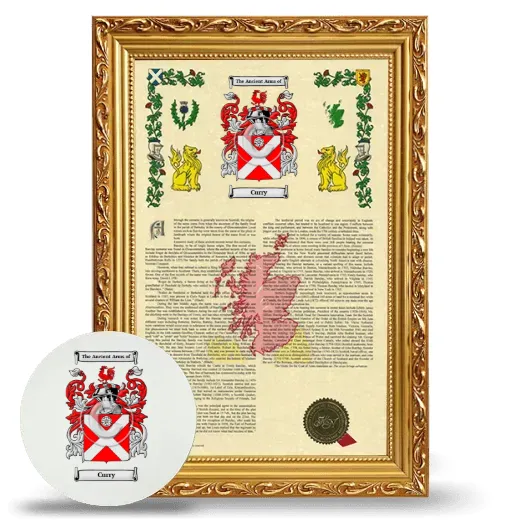 Curry Framed Armorial History and Mouse Pad - Gold