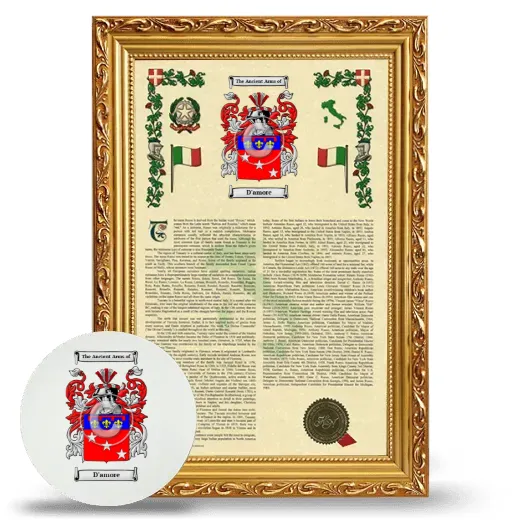 D'amore Framed Armorial History and Mouse Pad - Gold