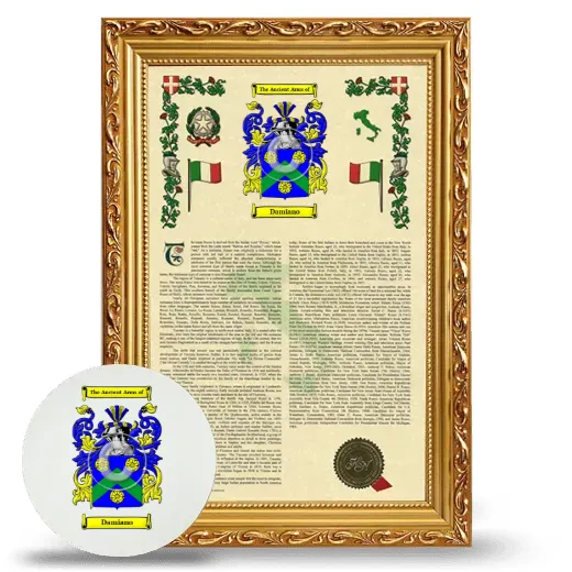 Damiano Framed Armorial History and Mouse Pad - Gold