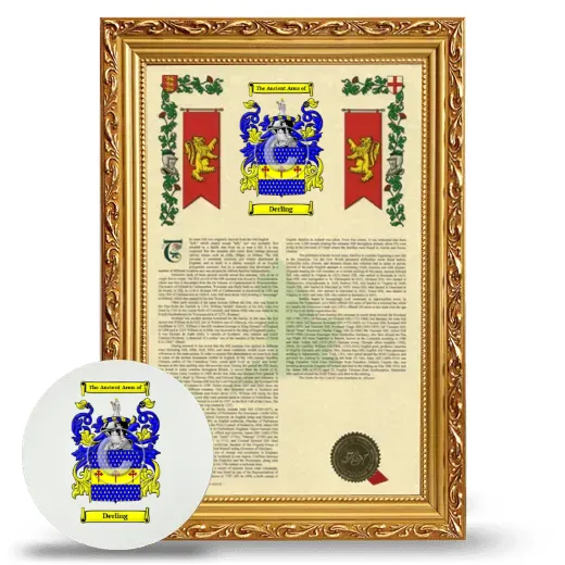 Derling Framed Armorial History and Mouse Pad - Gold