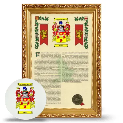 Diggs Framed Armorial History and Mouse Pad - Gold