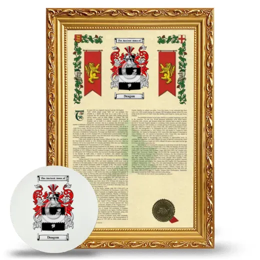 Dragon Framed Armorial History and Mouse Pad - Gold