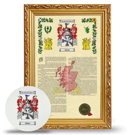 Elmox Framed Armorial History and Mouse Pad - Gold