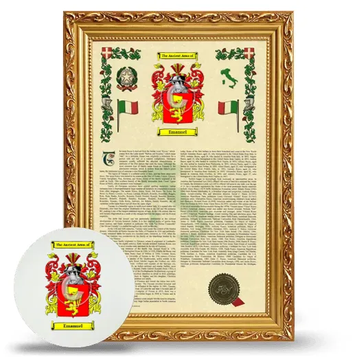 Emanuel Framed Armorial History and Mouse Pad - Gold
