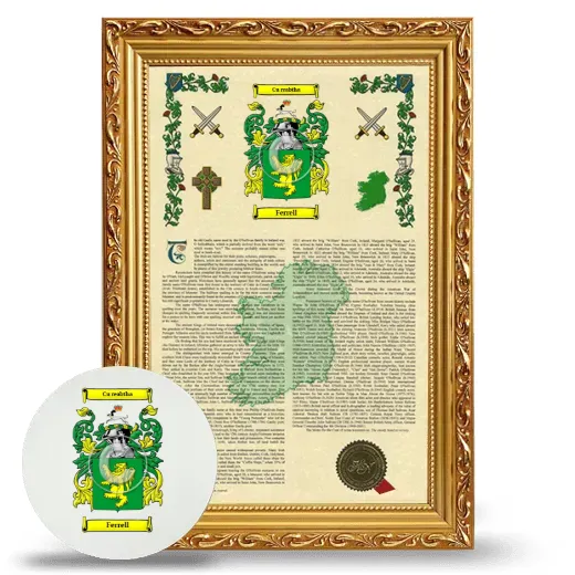 Ferrell Framed Armorial History and Mouse Pad - Gold
