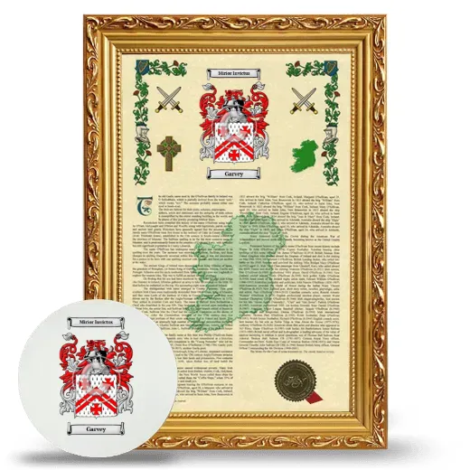 Garvey Framed Armorial History and Mouse Pad - Gold