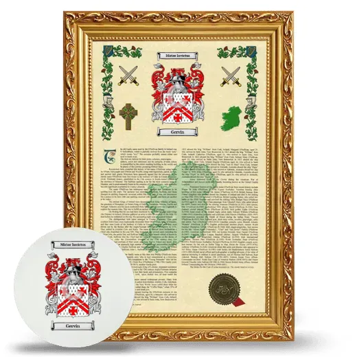Gervin Framed Armorial History and Mouse Pad - Gold