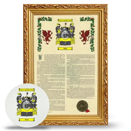 Ginn Framed Armorial History and Mouse Pad - Gold