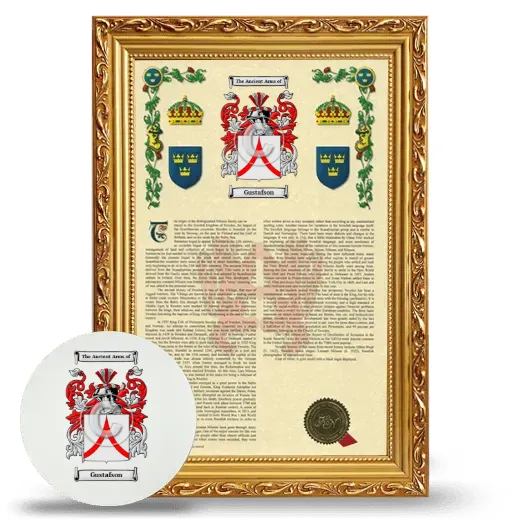 Gustafson Framed Armorial History and Mouse Pad - Gold