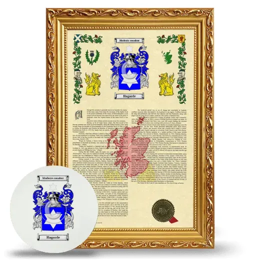 Hagarde Framed Armorial History and Mouse Pad - Gold
