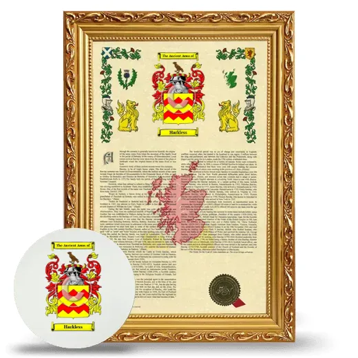 Harkless Framed Armorial History and Mouse Pad - Gold