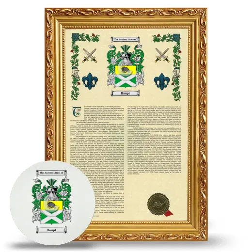 Haupt Framed Armorial History and Mouse Pad - Gold