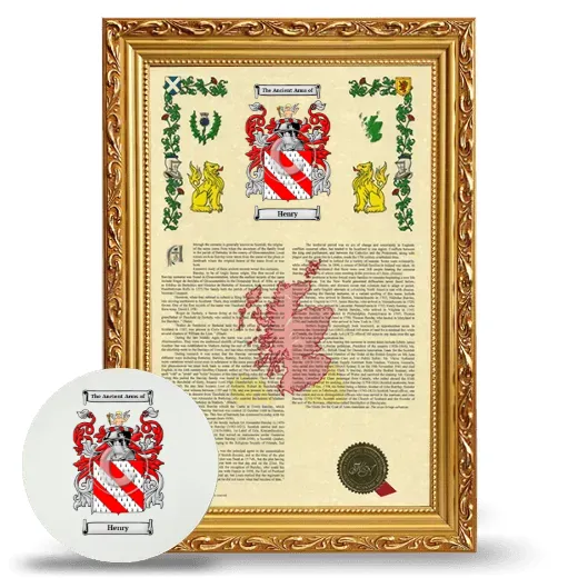 Henry Framed Armorial History and Mouse Pad - Gold