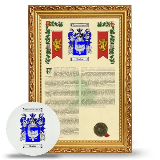 Houles Framed Armorial History and Mouse Pad - Gold