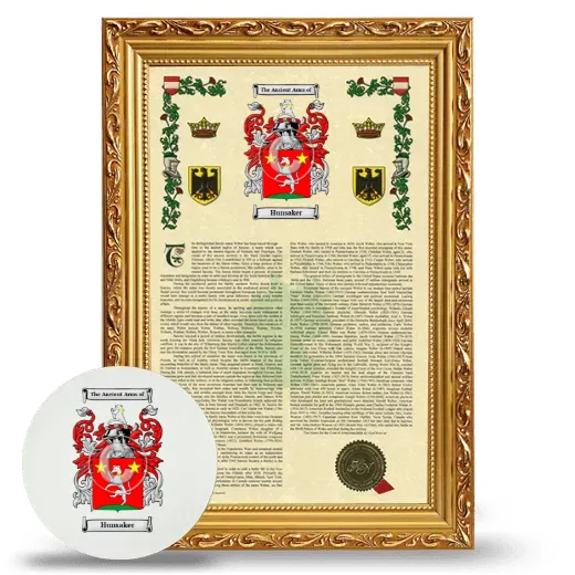 Hunsaker Framed Armorial History and Mouse Pad - Gold