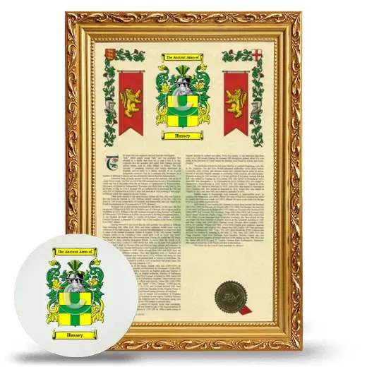 Hussey Framed Armorial History and Mouse Pad - Gold