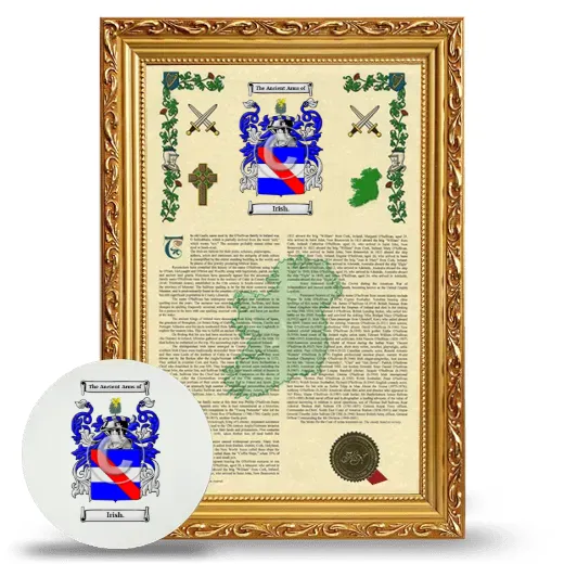 Irish. Framed Armorial History and Mouse Pad - Gold