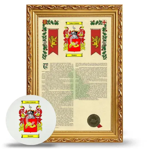 James Framed Armorial History and Mouse Pad - Gold