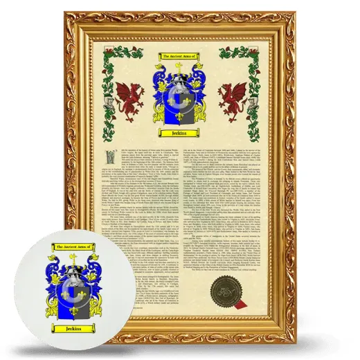 Jerkins Framed Armorial History and Mouse Pad - Gold