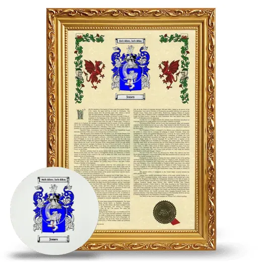Jones Framed Armorial History and Mouse Pad - Gold