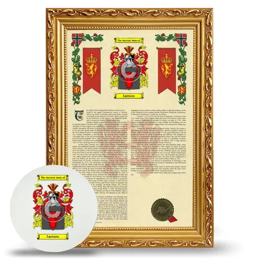 Larsson Framed Armorial History and Mouse Pad - Gold