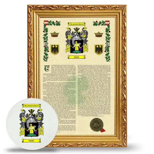 Lauer Framed Armorial History and Mouse Pad - Gold