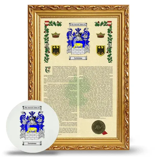 Leverenz Framed Armorial History and Mouse Pad - Gold