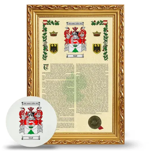 Lind Framed Armorial History and Mouse Pad - Gold