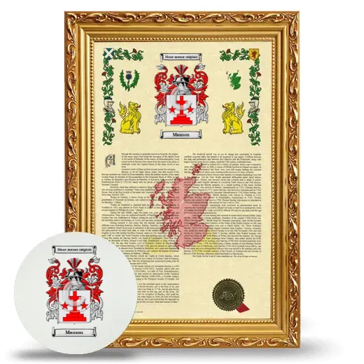 Manson Framed Armorial History and Mouse Pad - Gold