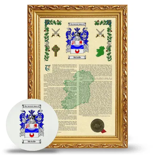 McArdle Framed Armorial History and Mouse Pad - Gold