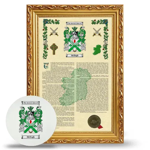 McHugh Framed Armorial History and Mouse Pad - Gold