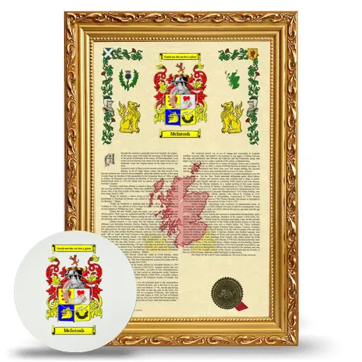 McIntosh Framed Armorial History and Mouse Pad - Gold