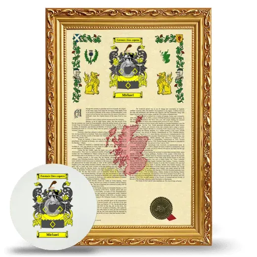 Michael Framed Armorial History and Mouse Pad - Gold