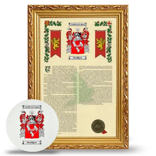 Newdigate Framed Armorial History and Mouse Pad - Gold