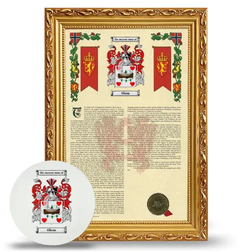 Olson Framed Armorial History and Mouse Pad - Gold