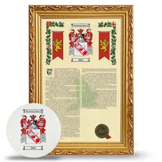 Oriol Framed Armorial History and Mouse Pad - Gold