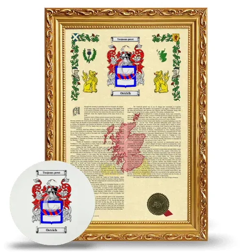 Ostrich Framed Armorial History and Mouse Pad - Gold