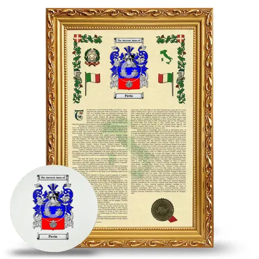 Pavia Framed Armorial History and Mouse Pad - Gold