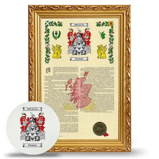 Peterson Framed Armorial History and Mouse Pad - Gold
