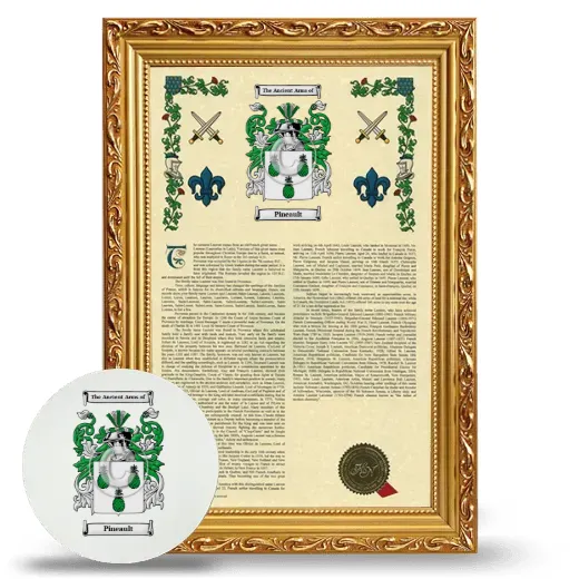 Pineault Framed Armorial History and Mouse Pad - Gold