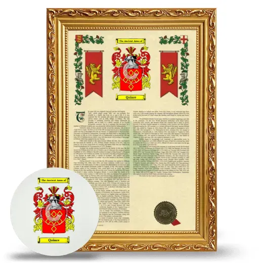 Quince Framed Armorial History and Mouse Pad - Gold