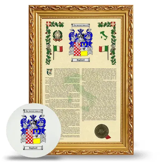 Raphael Framed Armorial History and Mouse Pad - Gold