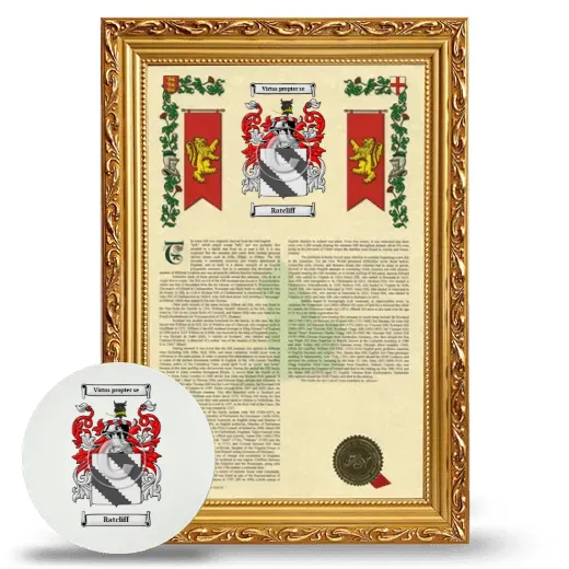 Ratcliff Framed Armorial History and Mouse Pad - Gold