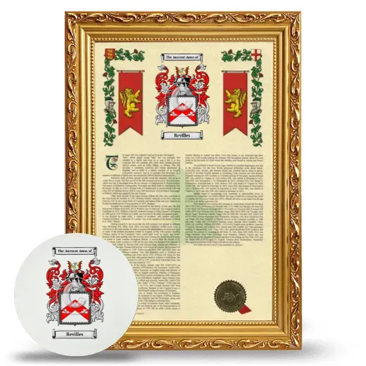 Revilles Framed Armorial History and Mouse Pad - Gold