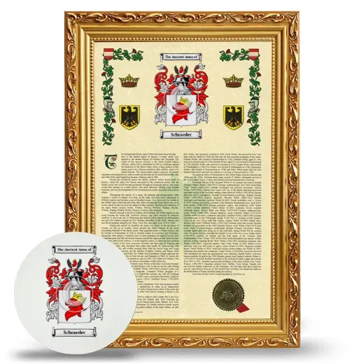 Schraeder Framed Armorial History and Mouse Pad - Gold