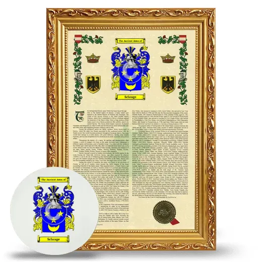 Schrage Framed Armorial History and Mouse Pad - Gold