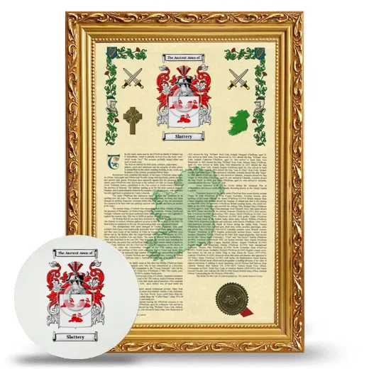 Slattery Framed Armorial History and Mouse Pad - Gold