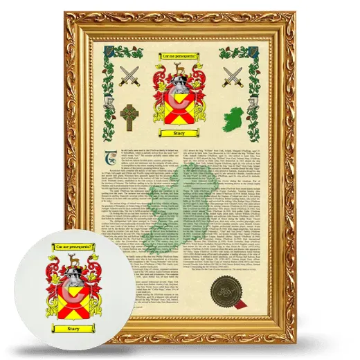 Stacy Framed Armorial History and Mouse Pad - Gold