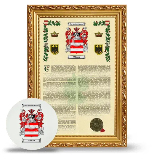 Ullman Framed Armorial History and Mouse Pad - Gold
