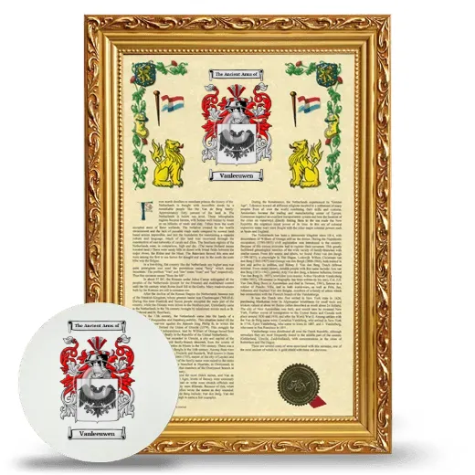 Vanleeuwen Framed Armorial History and Mouse Pad - Gold